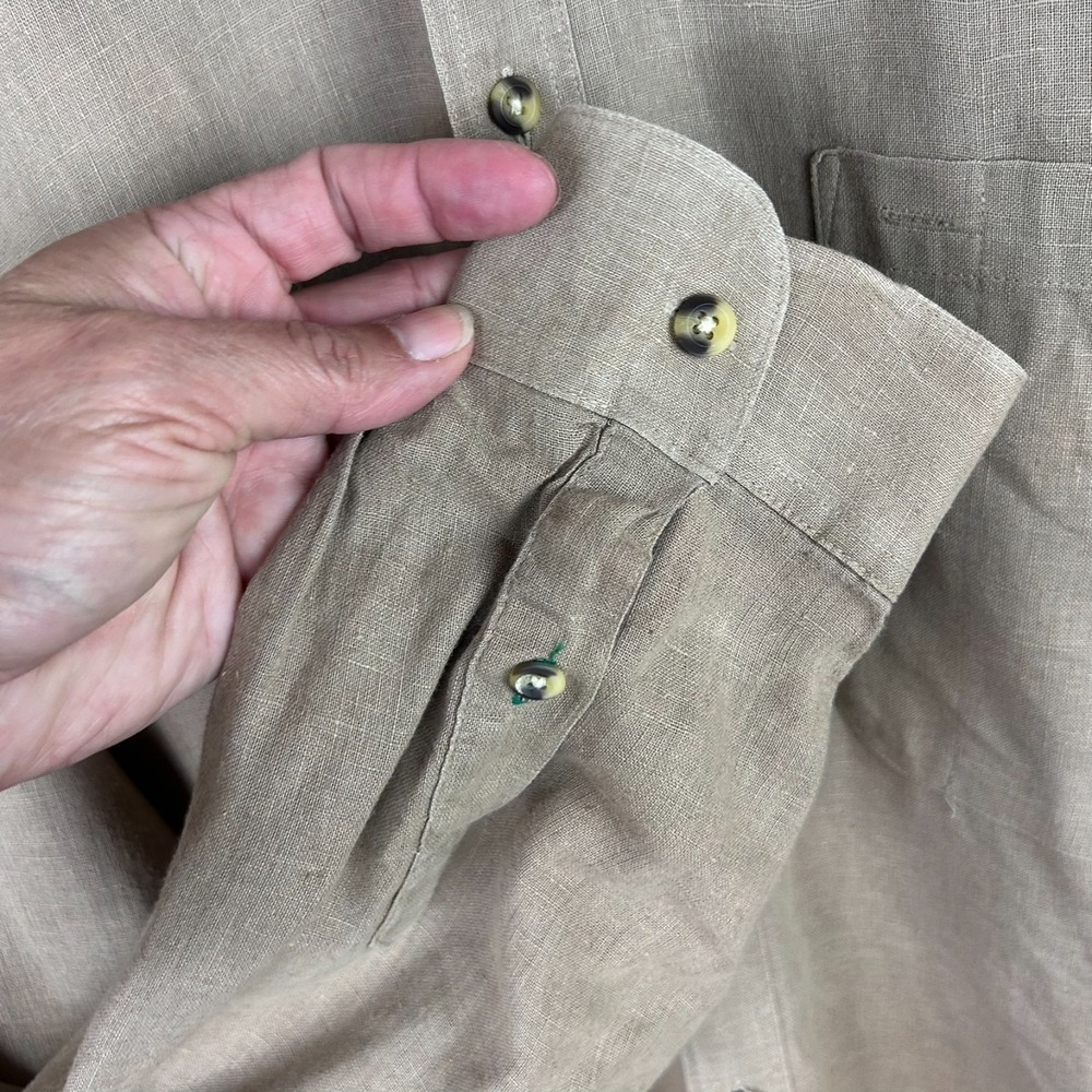 Tommy Hilfiger Men's Button Down Linen Safari Long Sleeve Shirt Khaki Size Large - Picture 7 of 16
